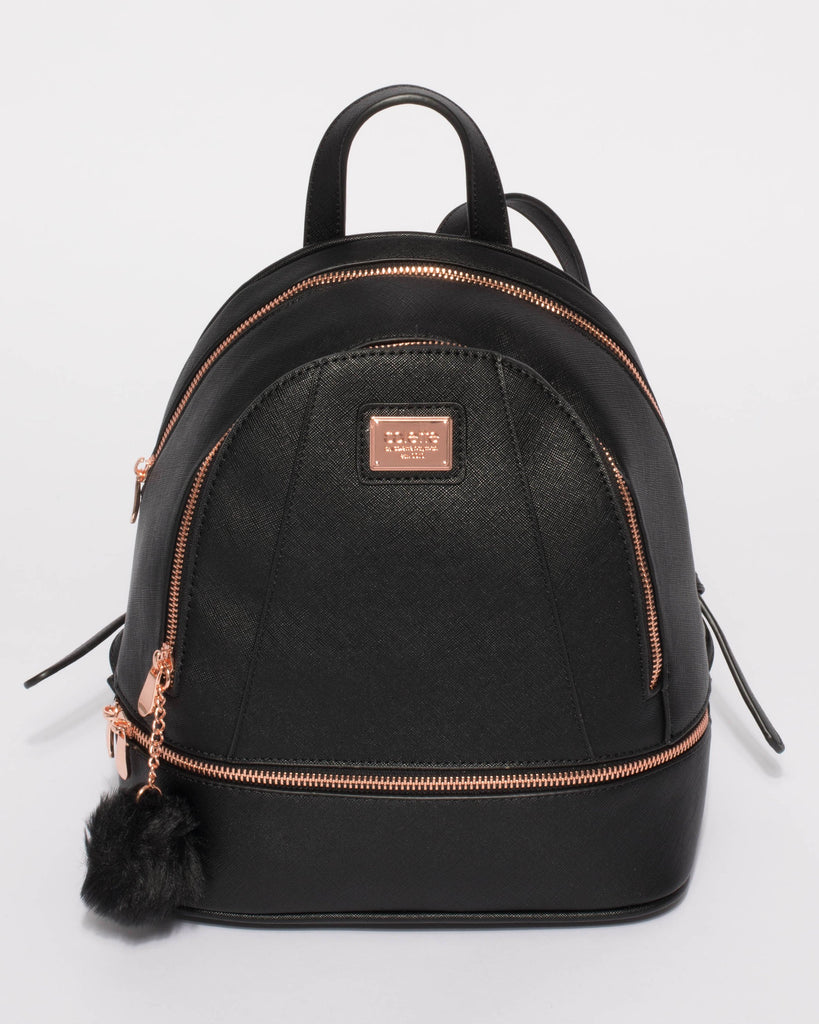 Black Bridget Medium Backpack With Rose Gold Hardware