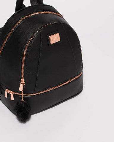 Black Bridget Medium Backpack With Rose Gold Hardware
