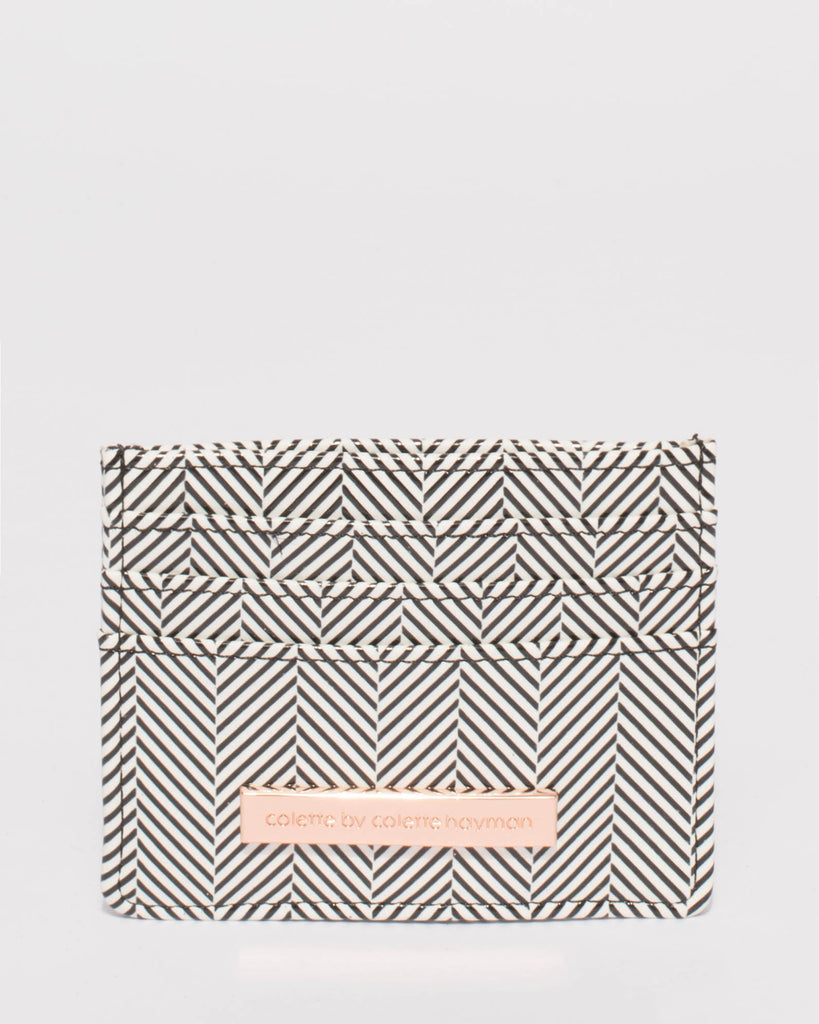 Monochrome Textured Mila Card Purse With Rose Gold Hardware