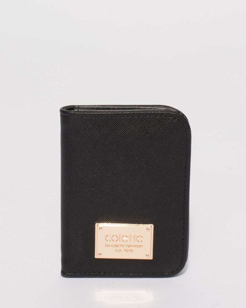Black Saffiano Credit Card Purse With Gold Hardware
