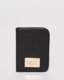 Black Saffiano Credit Card Purse With Gold Hardware