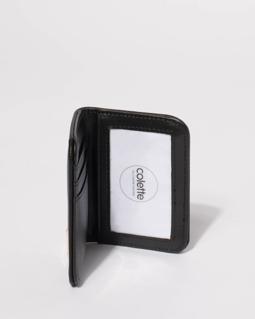 Black Saffiano Credit Card Purse With Gold Hardware