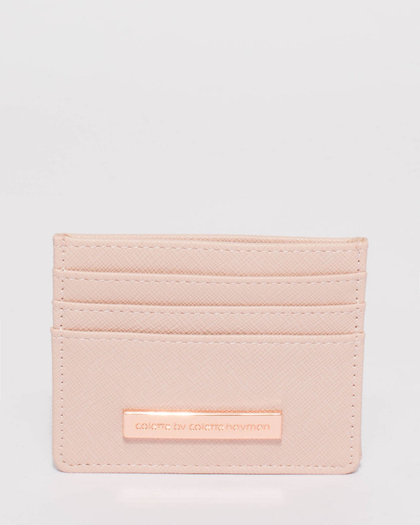 Pink Saffiano Mila Card Purse With Rose Gold Hardware