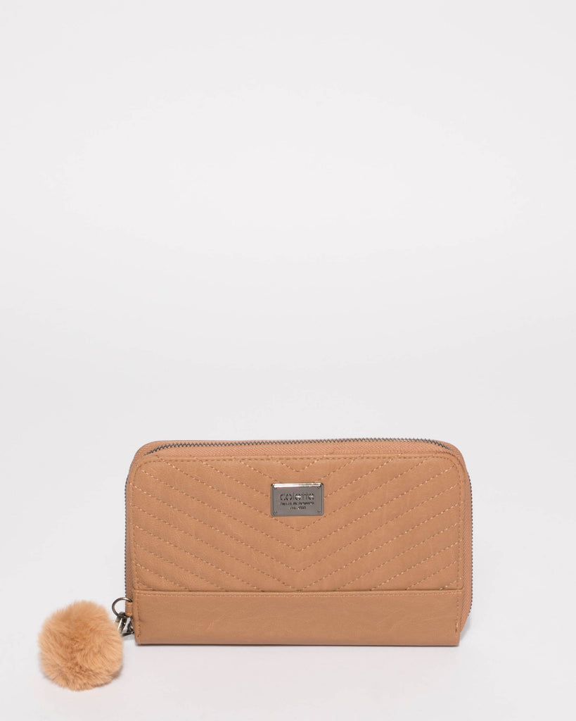 Caramel Nina Travel Wallet With Gunmetal Hardware