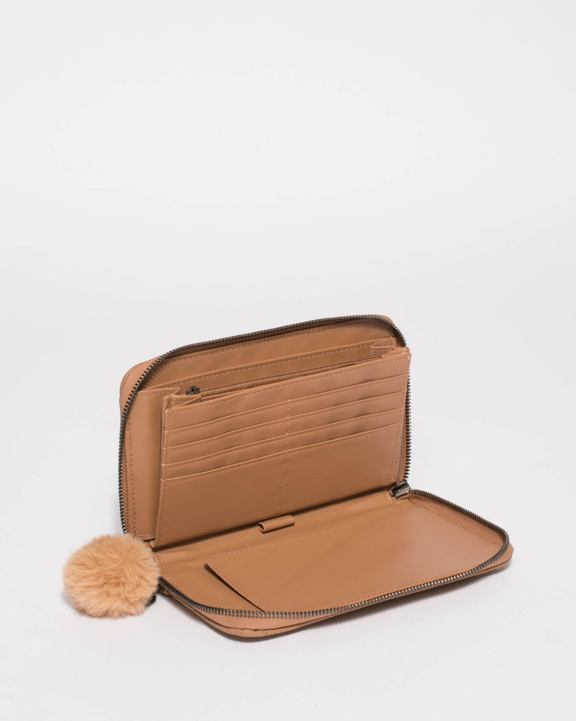 Caramel Nina Travel Wallet With Gunmetal Hardware