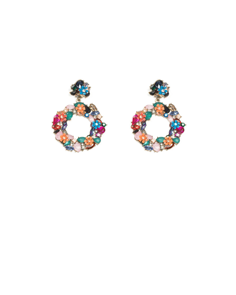 Multi Colour Floral Wreath Statement Earrings