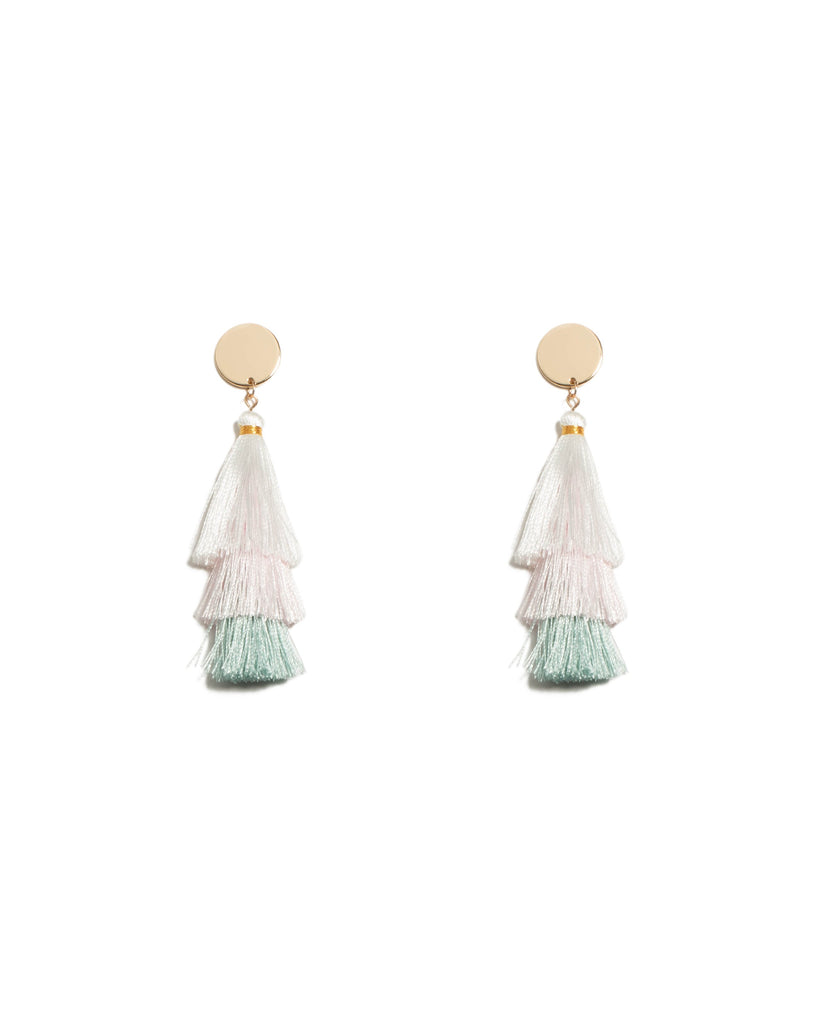 Multi Colour Gold Tone Three Layer Tassel Earrings