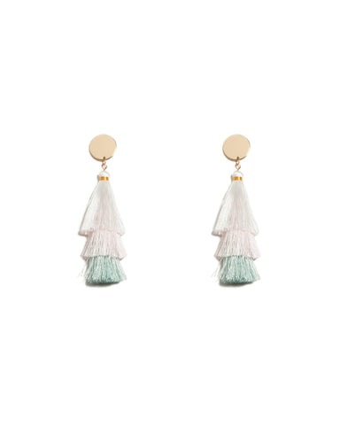 Multi Colour Gold Tone Three Layer Tassel Earrings