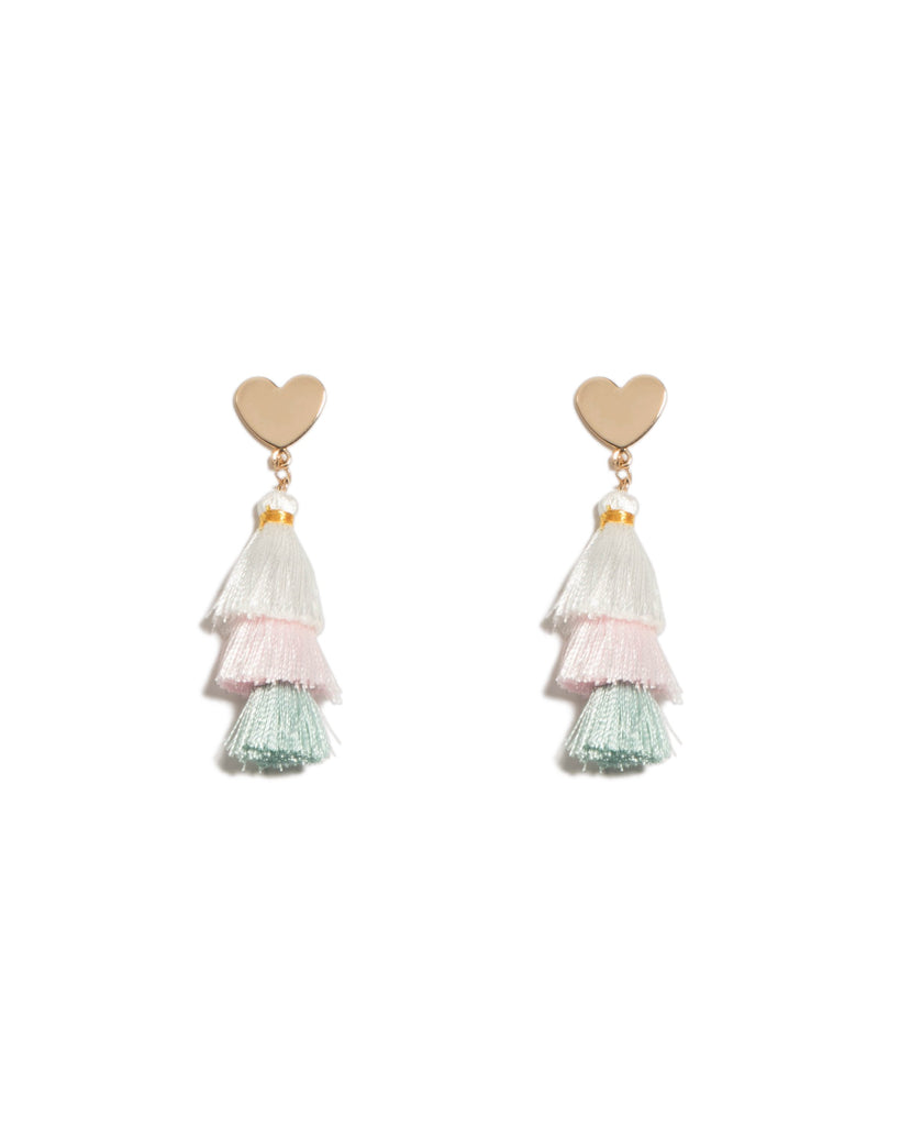 Multi Colour Gold Tone Mini Three Layer Tassel Earrings