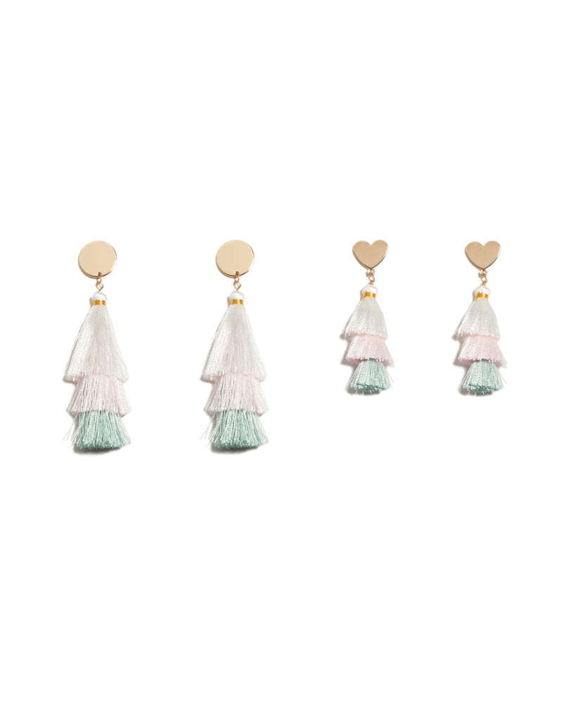 Multi Colour Gold Tone Mini Three Layer Tassel Earrings