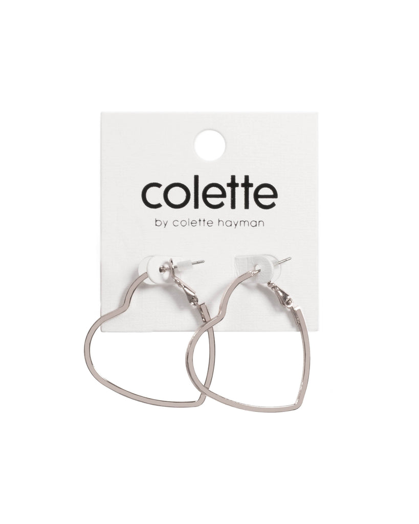 Silver Tone Heart Hoop Earrings
