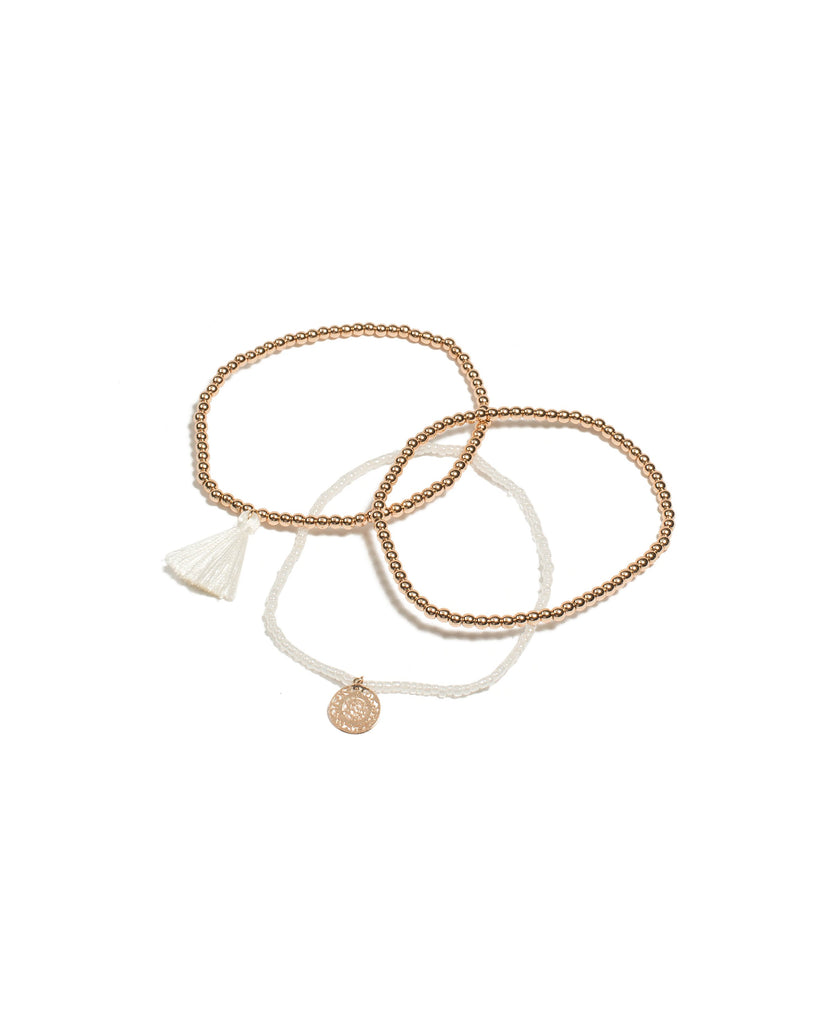 Ivory Gold Tone Beaded Friendship Bracelet