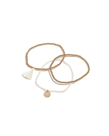 Ivory Gold Tone Beaded Friendship Bracelet