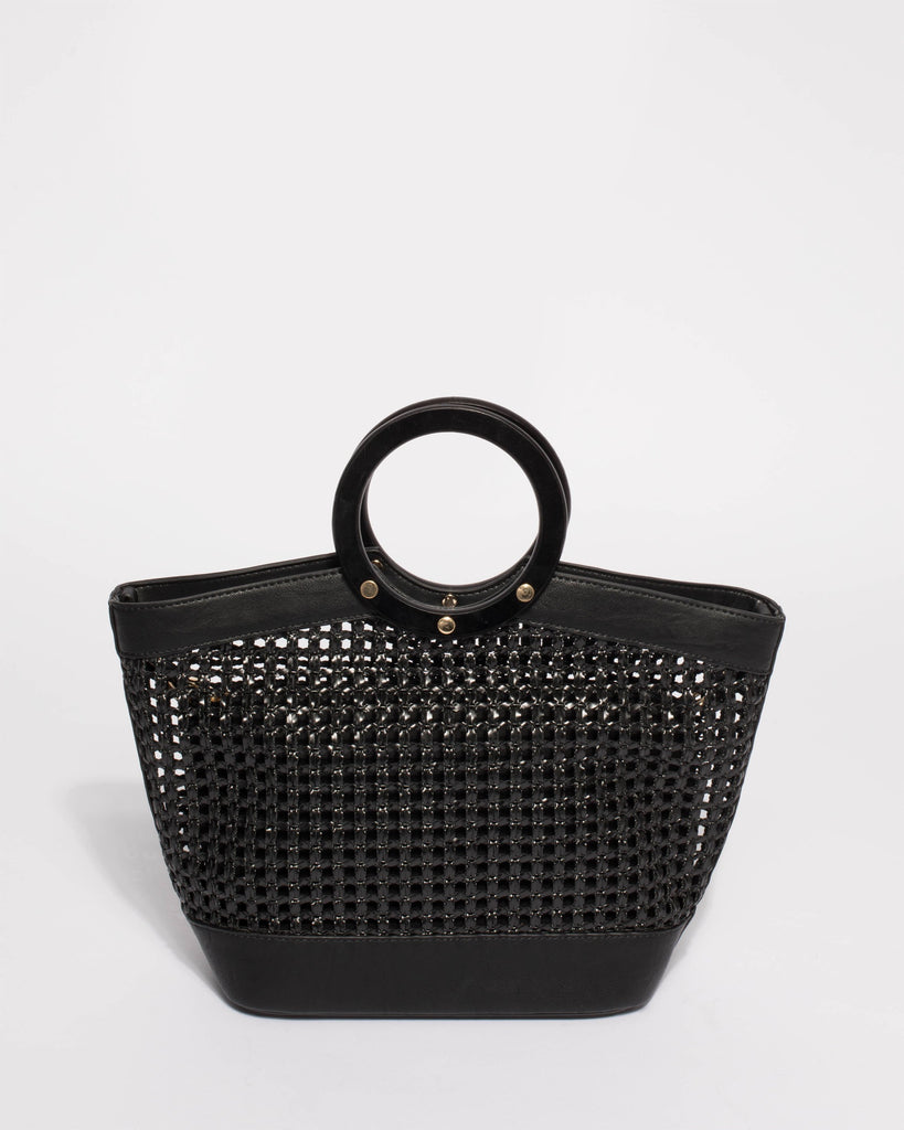 Black Weave Tamara Tote Bag