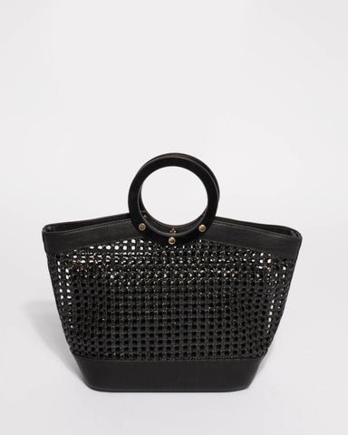 Black Weave Tamara Tote Bag