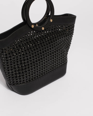 Black Weave Tamara Tote Bag