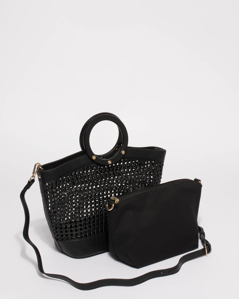 Black Weave Tamara Tote Bag