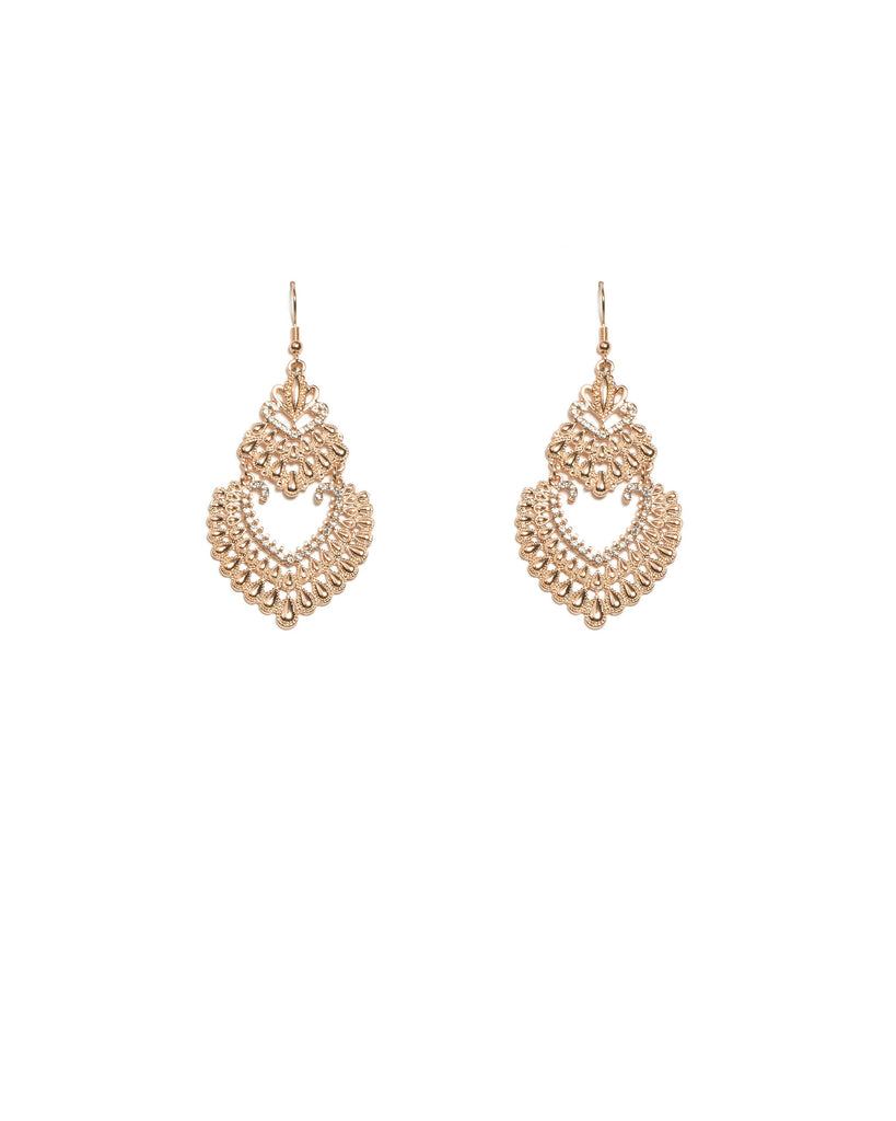 Teardrop Patterned Drop Rose Gold Earrings