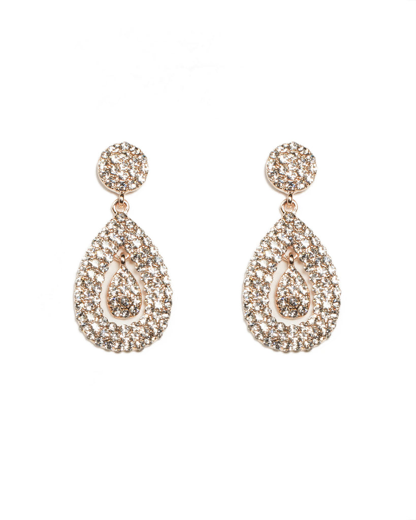 Pave Stone Gold Teardrop Earrings