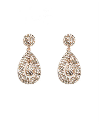 Pave Stone Gold Teardrop Earrings