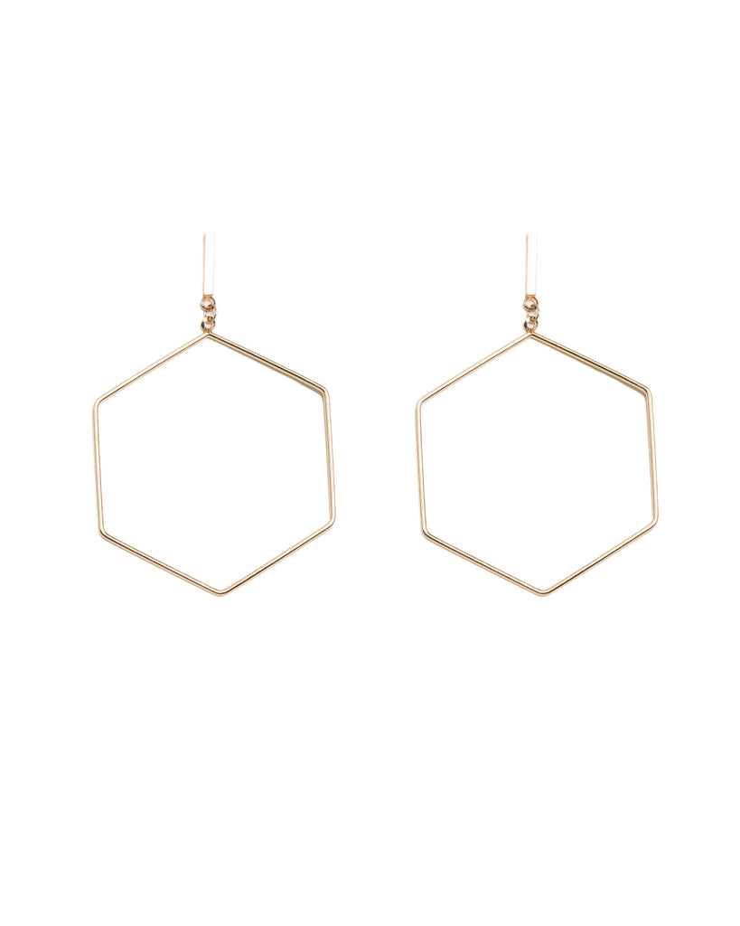 Gold Metal Hexagon Fine Metal Earrings