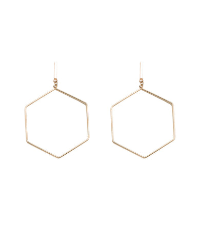 Gold Metal Hexagon Fine Metal Earrings