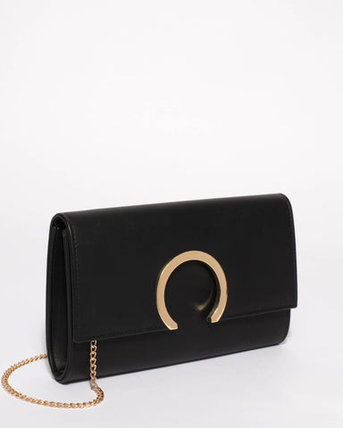 Black Jenna Hardware Clutch Bag With Gold Hardware