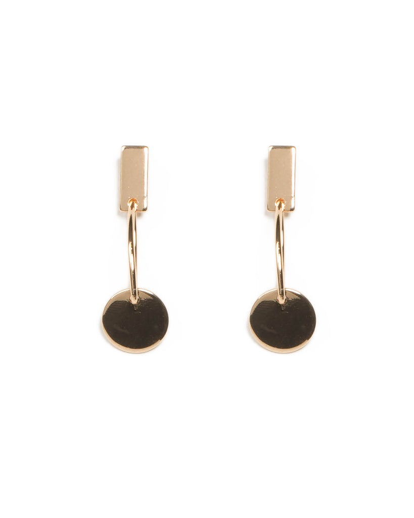 Gold Circle Bar Oval Geometric Drop Earrings