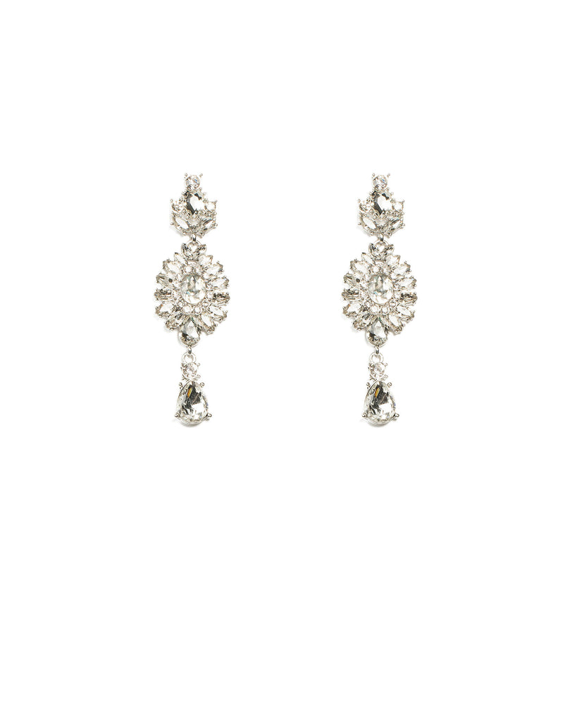 Mixed Stone Tiered Silver Statement Earrings