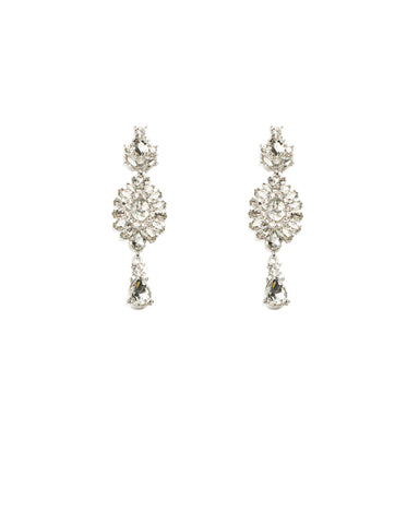 Mixed Stone Tiered Silver Statement Earrings