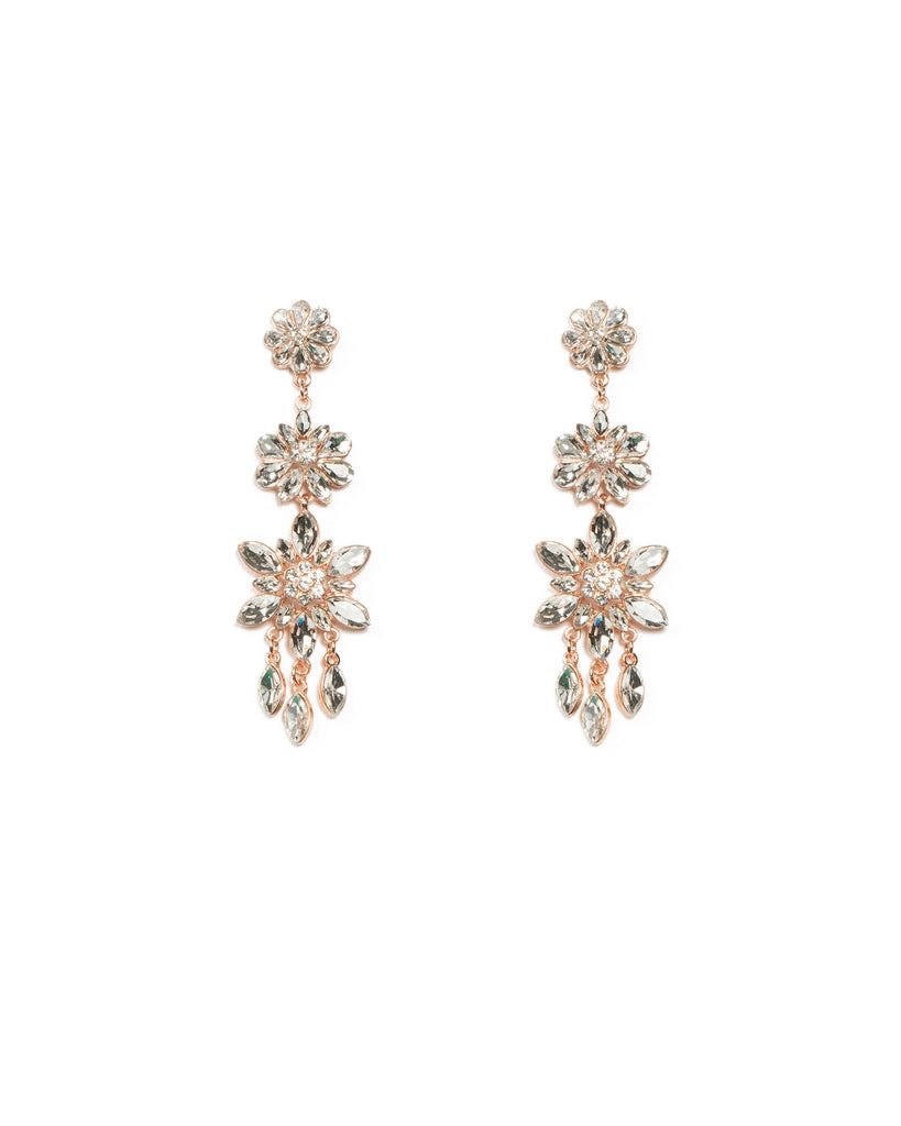 Flower Stone Tiered Rose Gold Drop Earrings