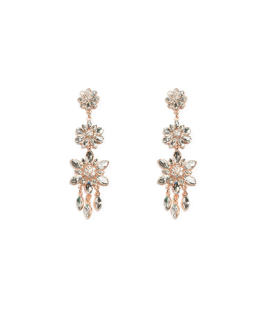 Flower Stone Tiered Rose Gold Drop Earrings