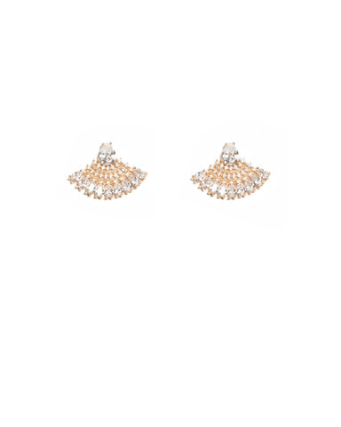 Crystal Gold Tone Diamante Stone Fan Stud Earrings