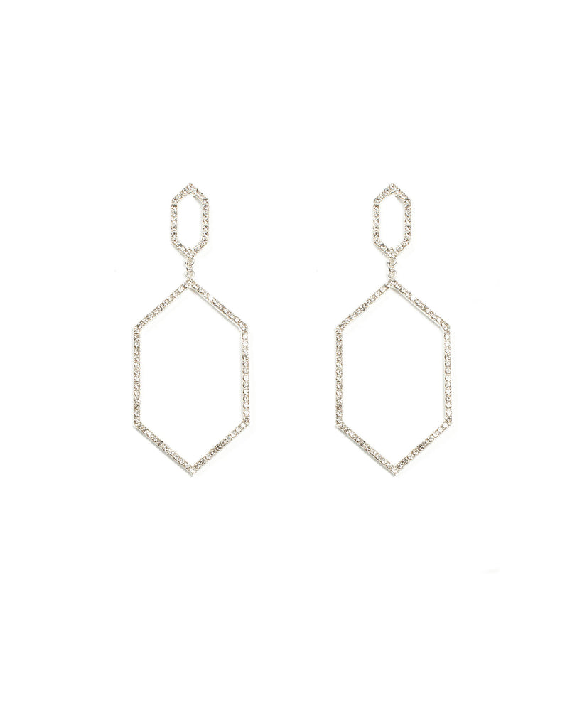 Fine Diamante Geometric Silver Drop Earrings