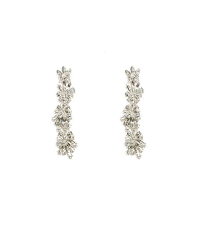 Flower Stone Drop Silver Statement Earrings