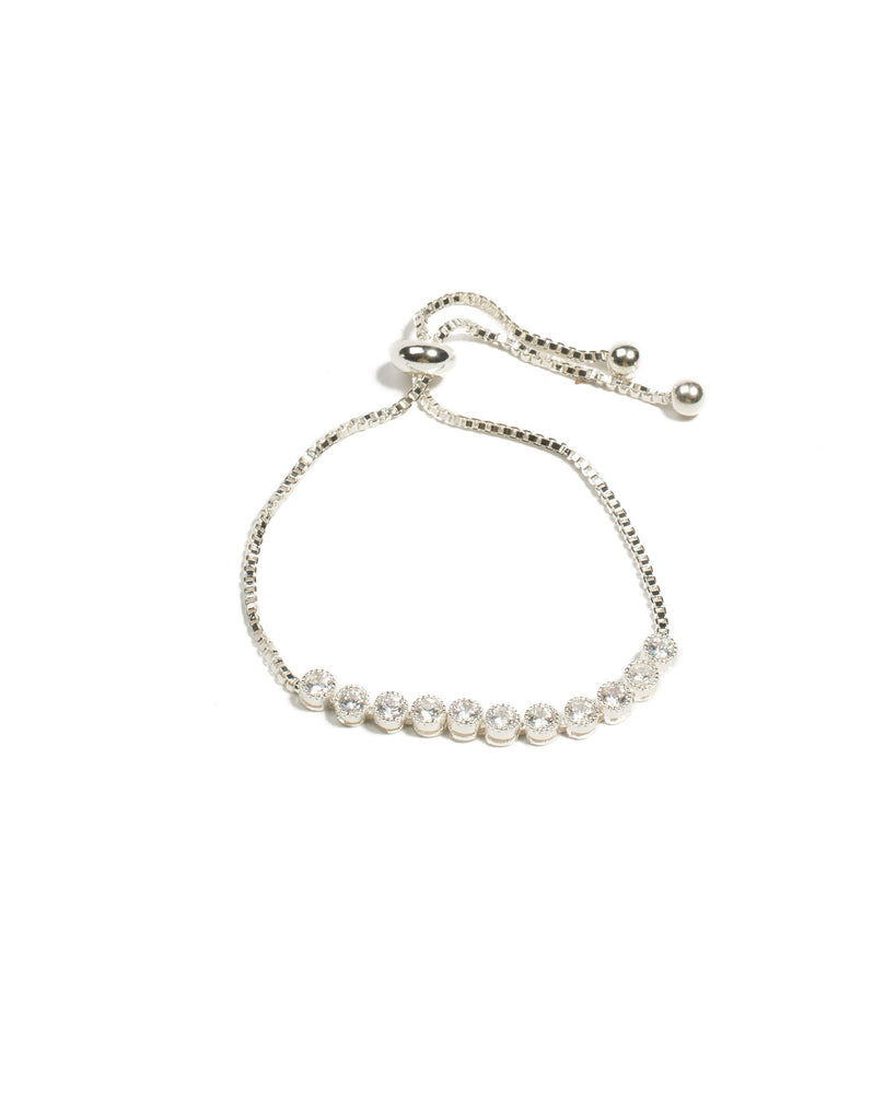 Crystal Silver Tone Round Diamante Stone Adjustable Wristwear