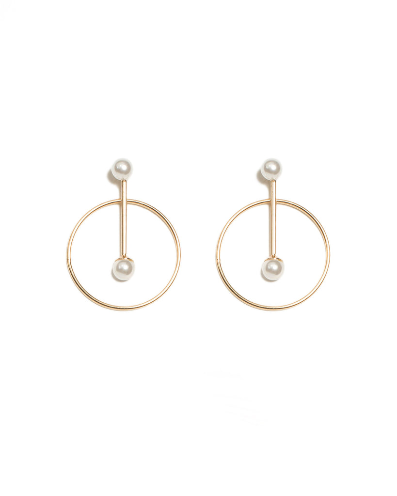 Geometric Gold Bar Circle Earrings