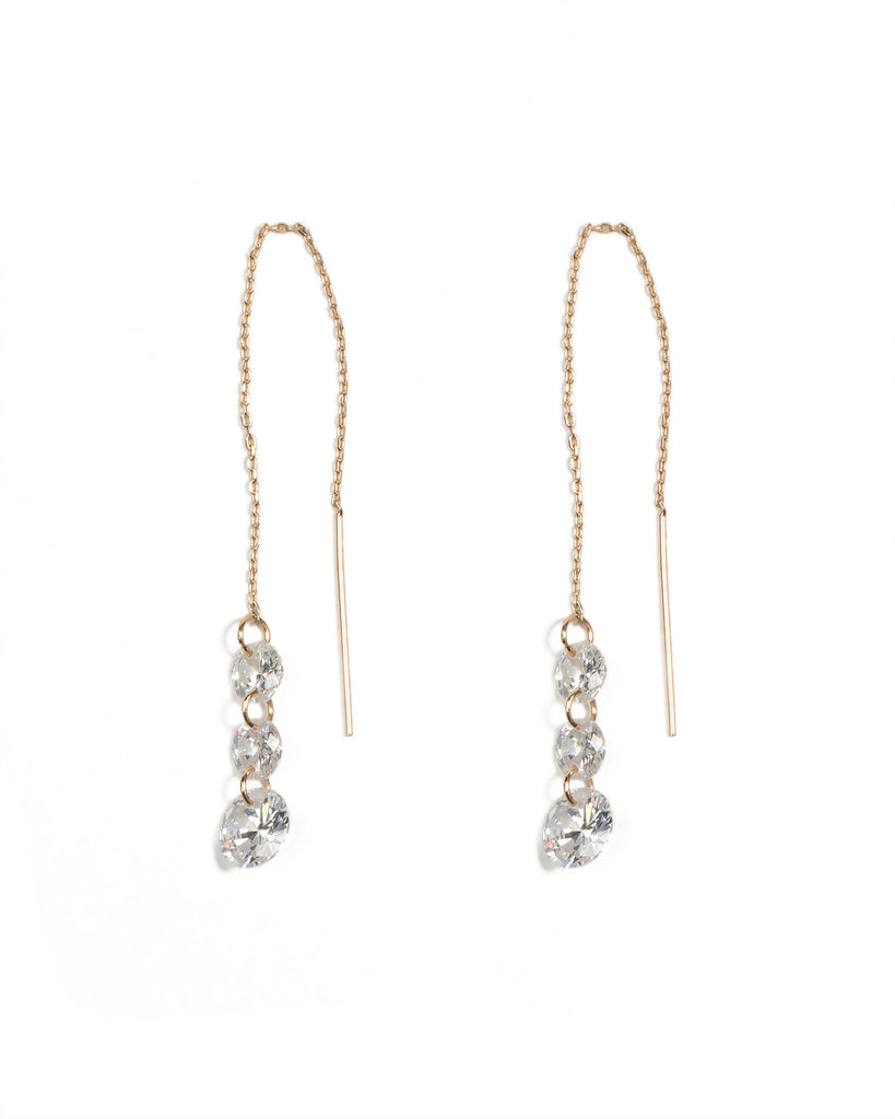 Round Diamante Gold Thread Earrings