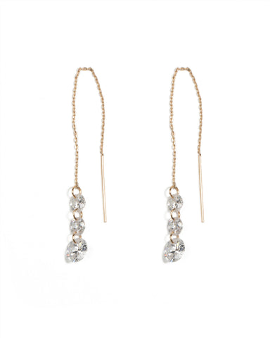 Round Diamante Gold Thread Earrings