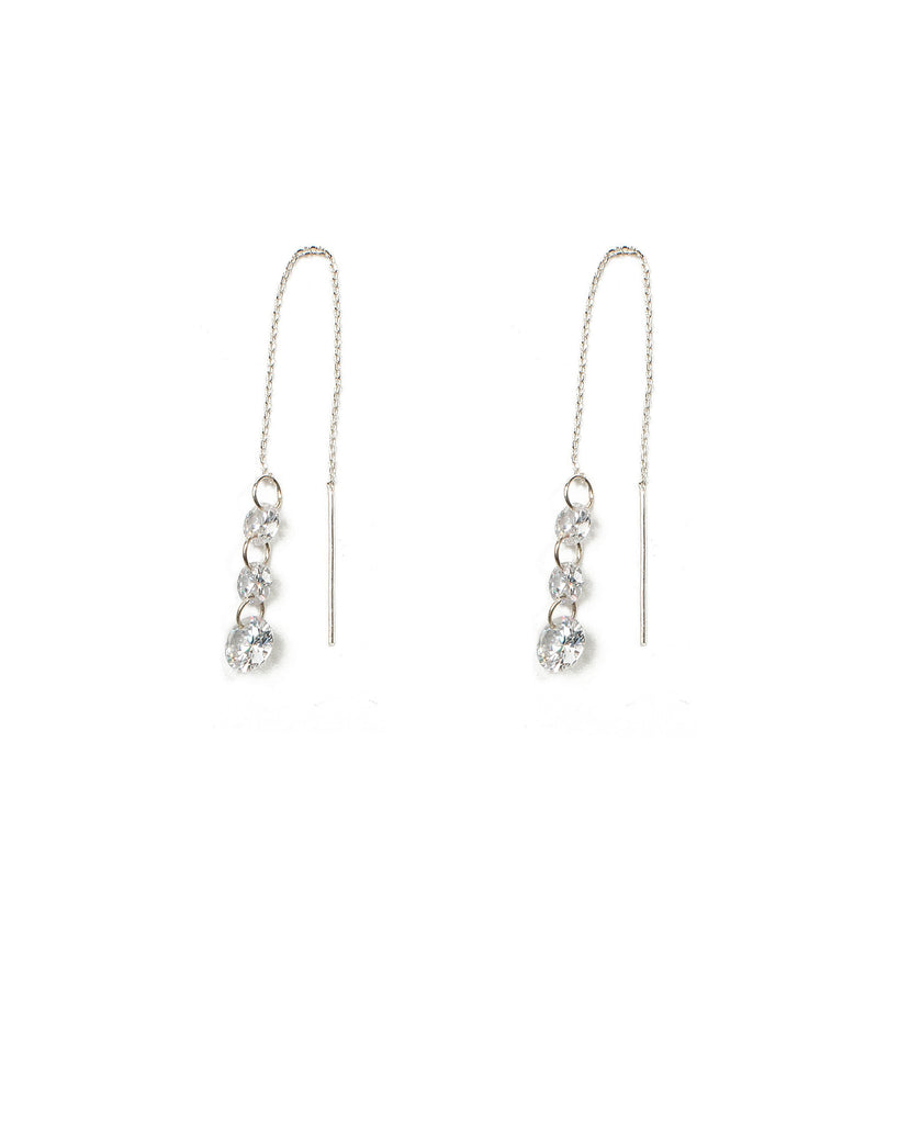 Round Diamante Silver Thread Earrings