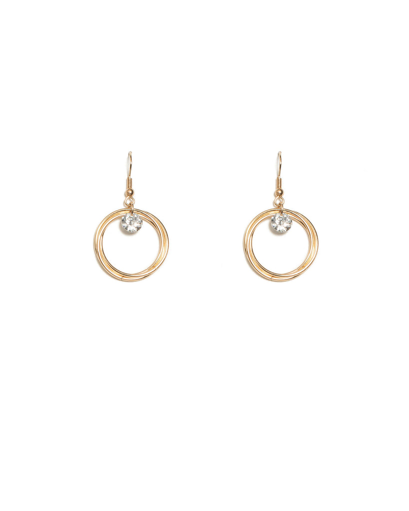Gold Round Diamante Circles Drop Earrings