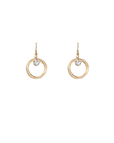 Gold Round Diamante Circles Drop Earrings