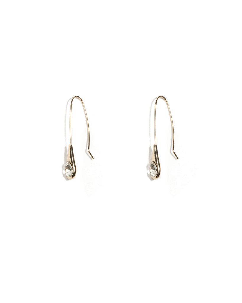 Teardrop Stone Gold Fish Hook Earrings