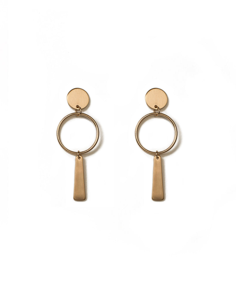 Gold Circle Bar Geometric Drop Earrings