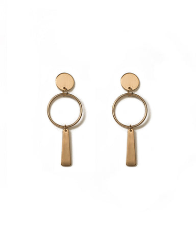 Gold Circle Bar Geometric Drop Earrings