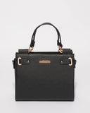 Black Stephanie Square Tote Bag With Gold Hardware