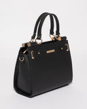 Black Stephanie Square Tote Bag With Gold Hardware