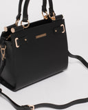 Black Stephanie Square Tote Bag With Gold Hardware