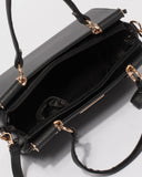 Black Stephanie Square Tote Bag With Gold Hardware