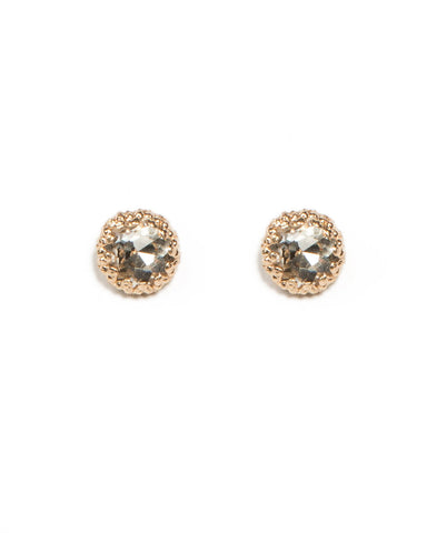 Round Diamante Gold Stud Earrings